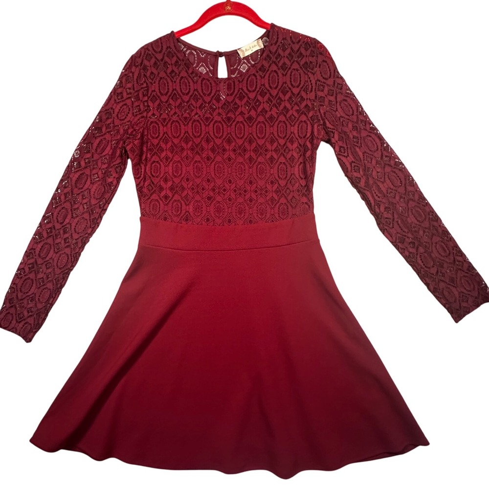 Altar'd State Burgundy Lace‎ Long Sleeve Fit & Flare Dress - Women's Medium NWT